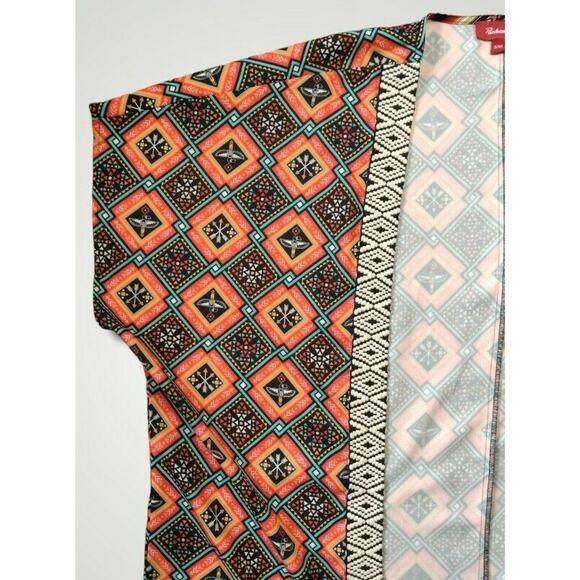Panhandle Women's Aztec Print Open Cape/Kimono Orange/Turquoise Sz S/M - Picture 3 of 7